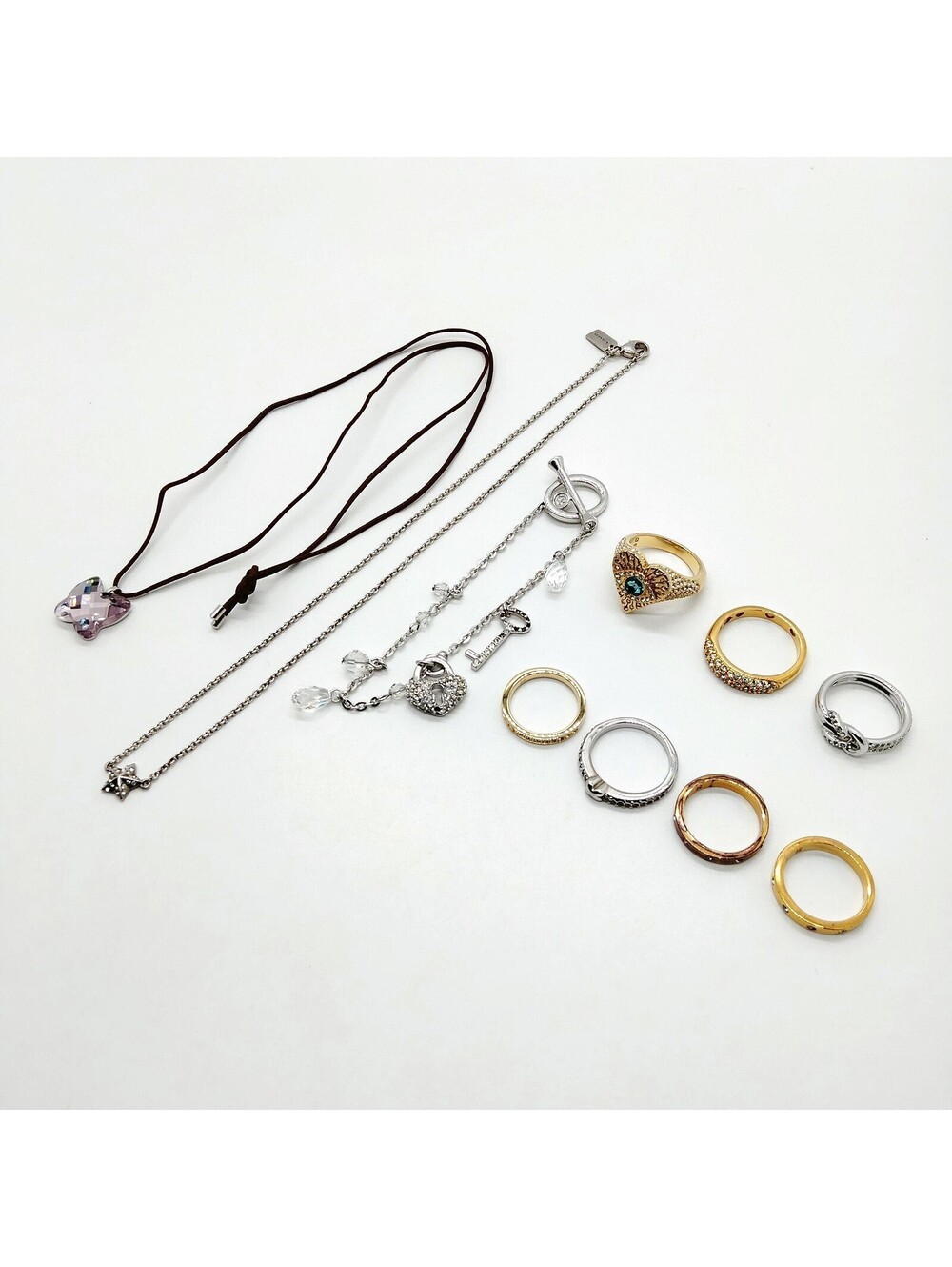 Coach Swarovski Bracelet Necklace Ring 10 set Gold Leather 4609852